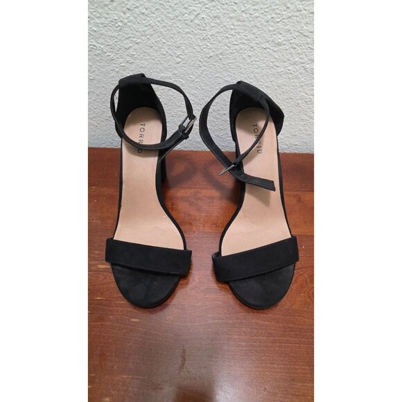 Torrid Black Faux Suede Block Heel Sandals With Ankle Strap Size 10.5W Women's S - Picture 2 of 8